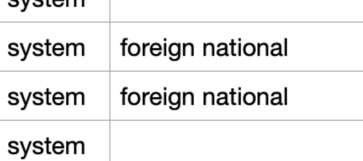 This screenshot shows one doxxer's notes about someone they were in the process of doxxing. It marks them as a 'foreign national'
